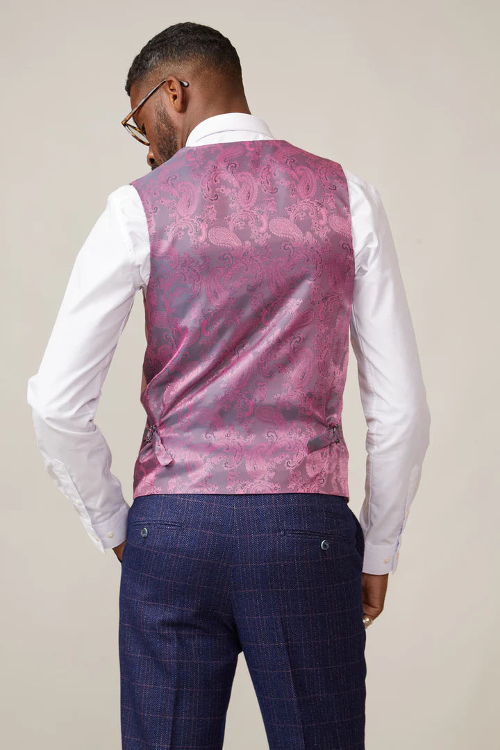 Marc Darcy Kelvin pink double breasted waistcoat back view