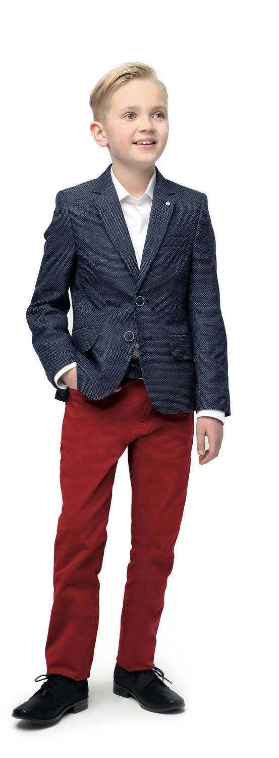 Angled view of children's navy blazer