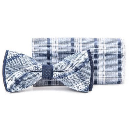 STANDAR Enzo Boy's Bow Tie Set Navy Check front view
