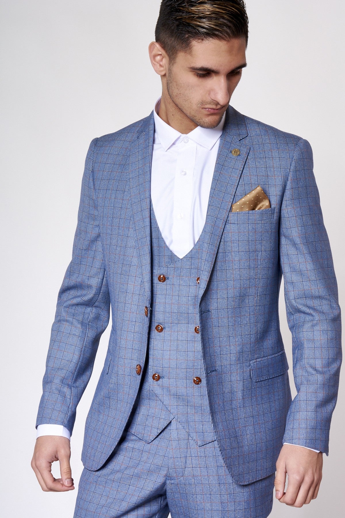 MARC DARCY George Check Print Three Piece Suit by Marc Darcy ROYAL model front view