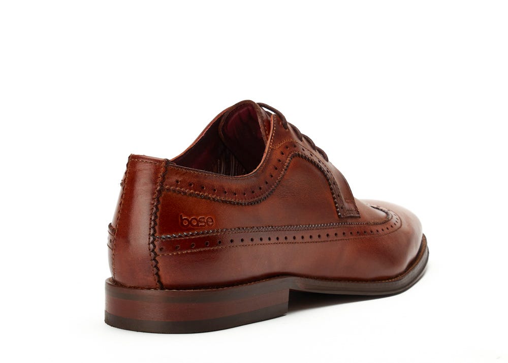 BASE LONDON Havisham Tan Washed Brogue Shoe Tan detail view