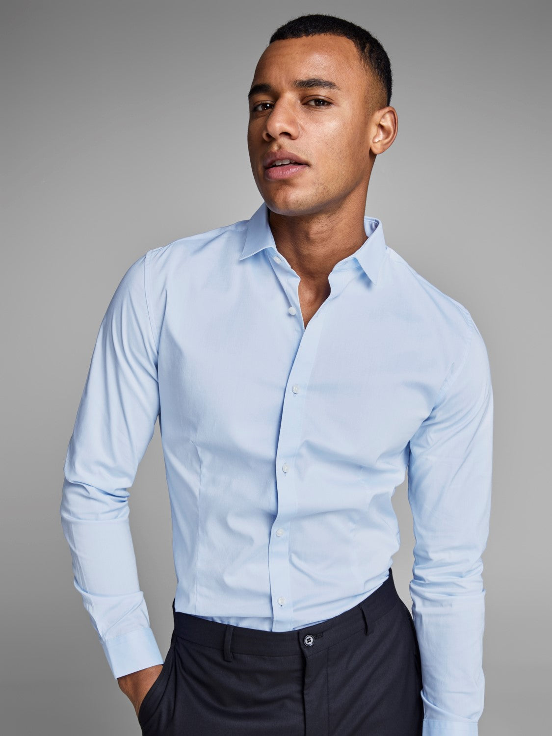 JACK JONES PREMIUM Super Slim Stretch Parma Shirt CASHMERE BLUE front view