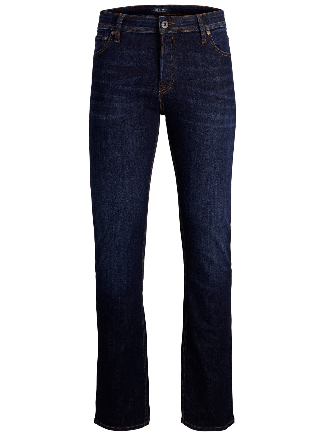 Front view of Jack and Jones Jake 777 navy bootcut jeans