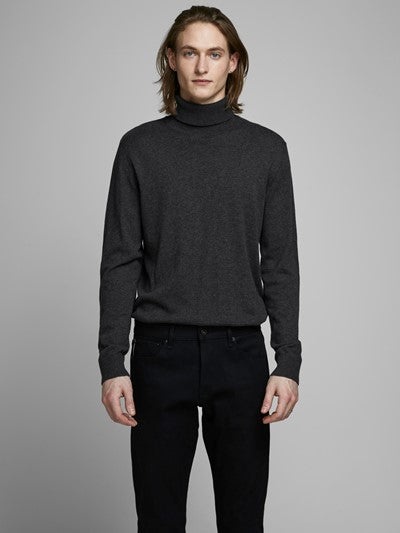 JACK & JONES Emil Knit Roll Neck Jumper BLACK model front view
