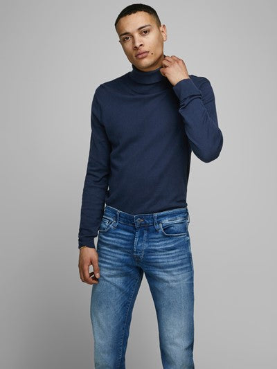 Emil Knit Roll Neck Navy Jumper