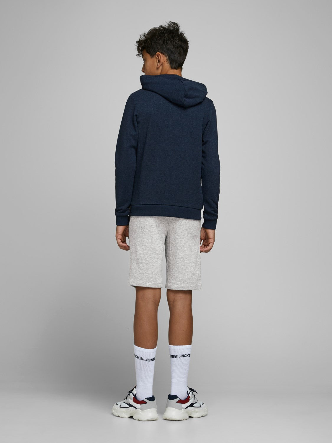Jack Jones Youths Junior Boys Light Grey Melange Shark Shorts Light Grey Melange model front view
