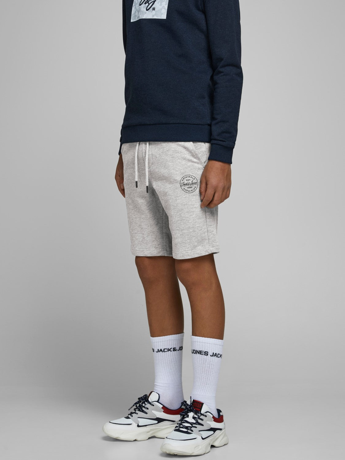 Junior Boys Light Grey Melange Shark Shorts