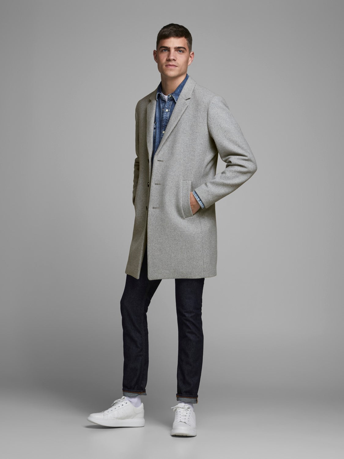 JACK & JONES Moulder Light Grey Wool Coat Light Grey front view