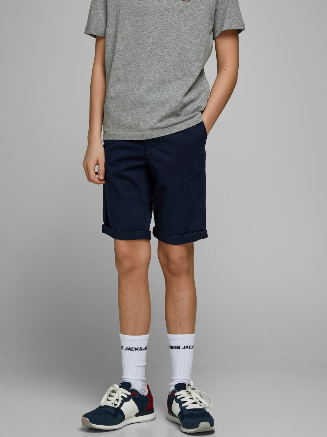Jack Jones Youths Bowie Junior Boys Navy Shorts NAVY BLAZER model front view