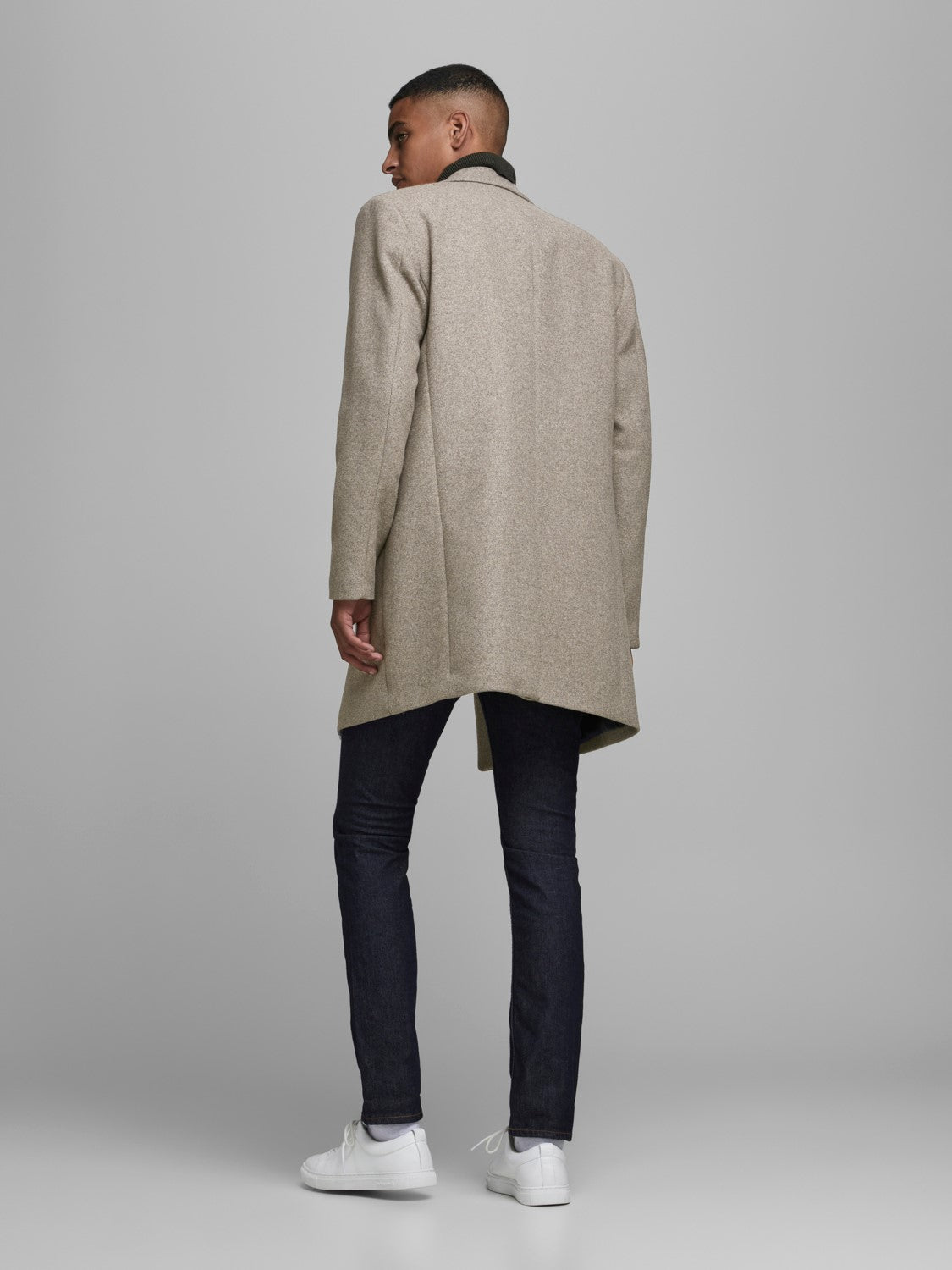 Moulder Greige Mens Wool Coat-Back view