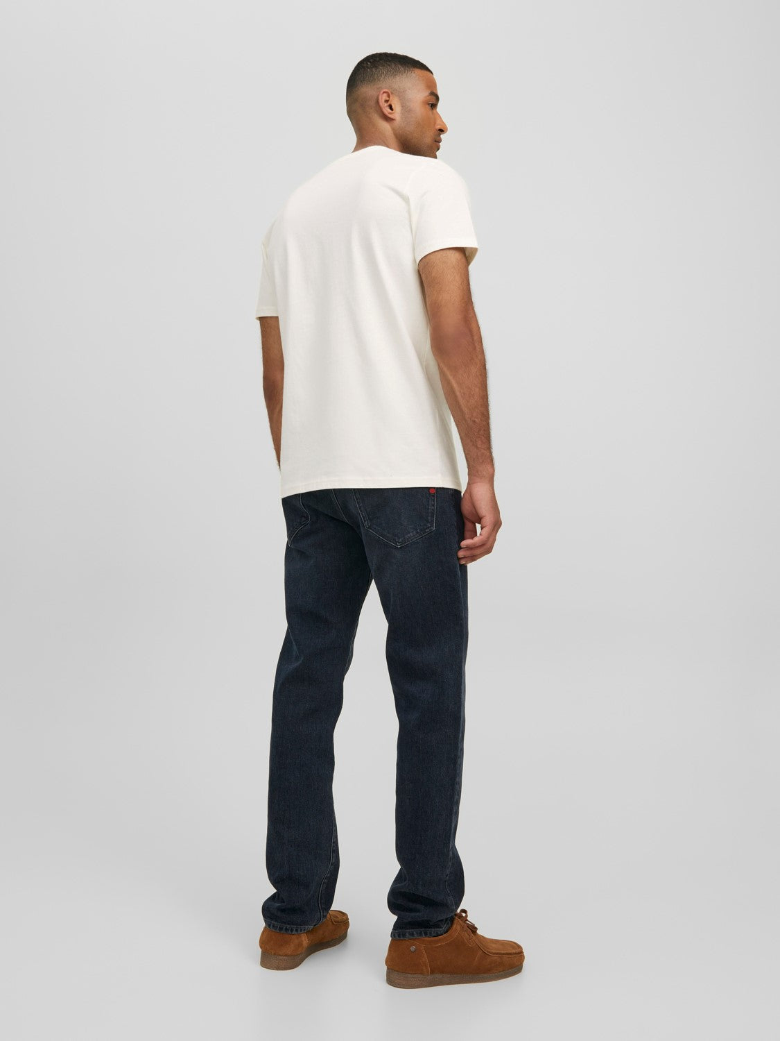 Dan Short Sleeve Crew Neck Egret Tee-Back view