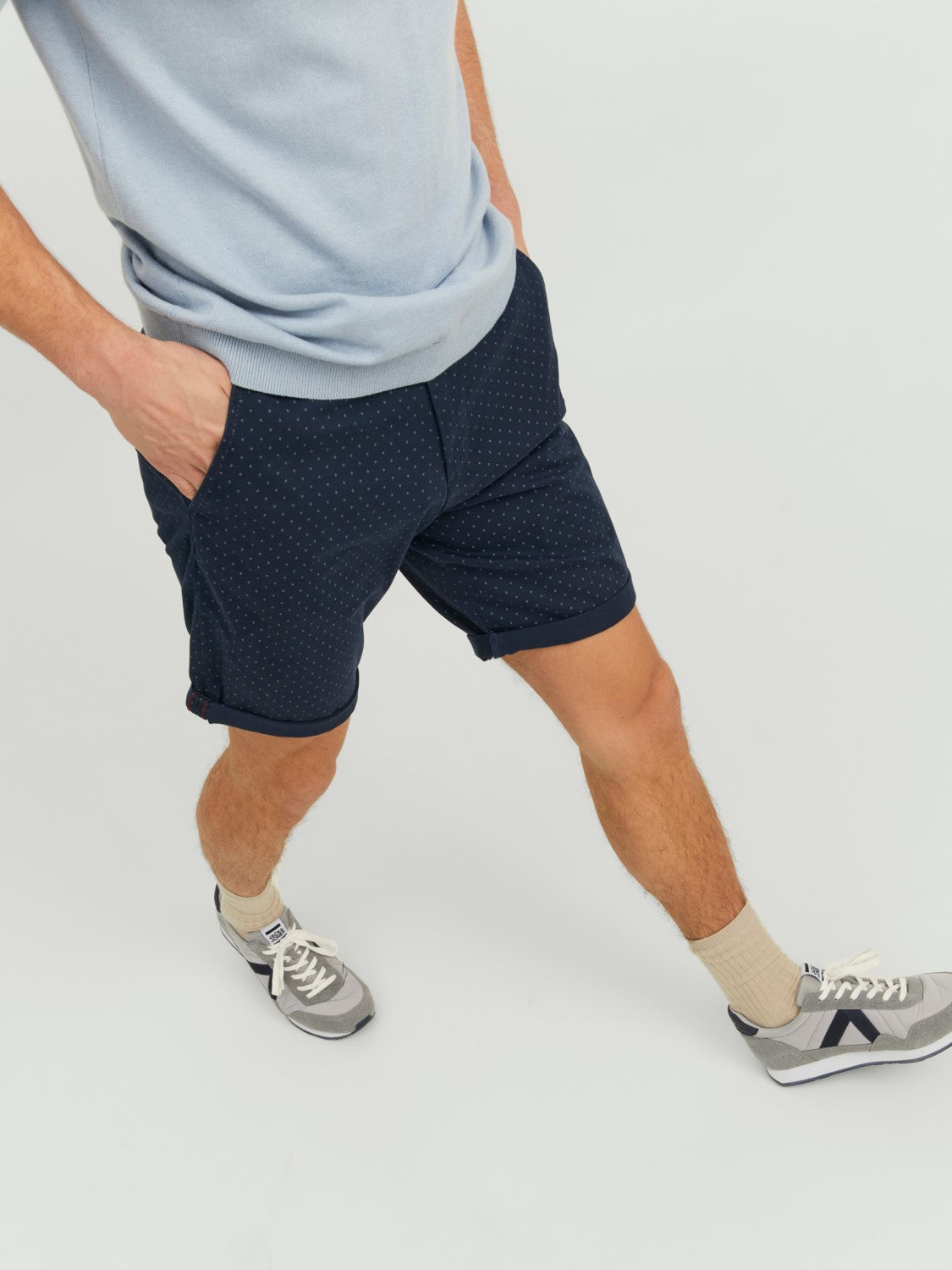 Bowie Navy Printed Shorts-Model view
