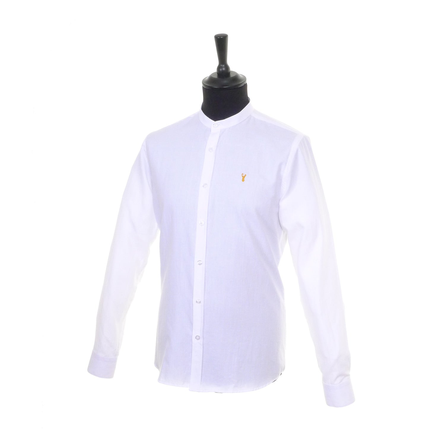 White Tom Penn collarless shirt detail view