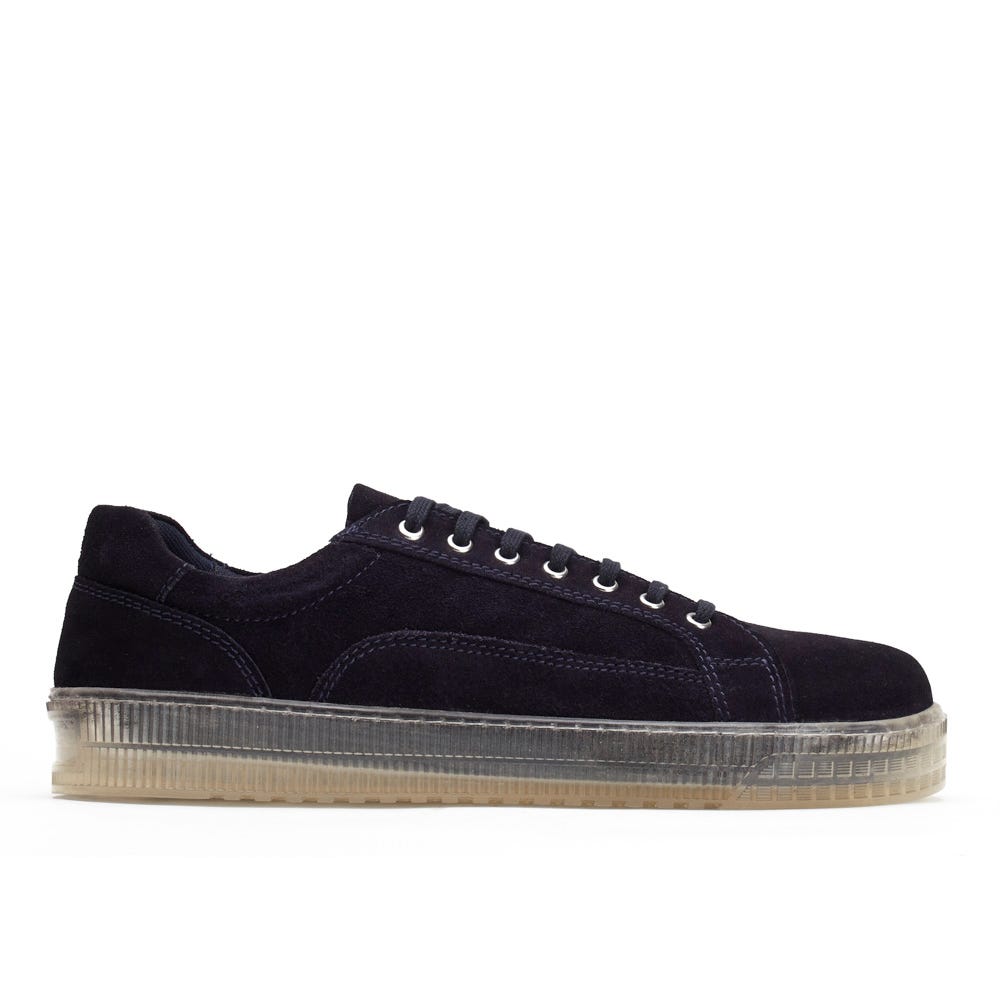 BASE LONDON Neon Navy Suede Trainer NAVY SUEDE front view
