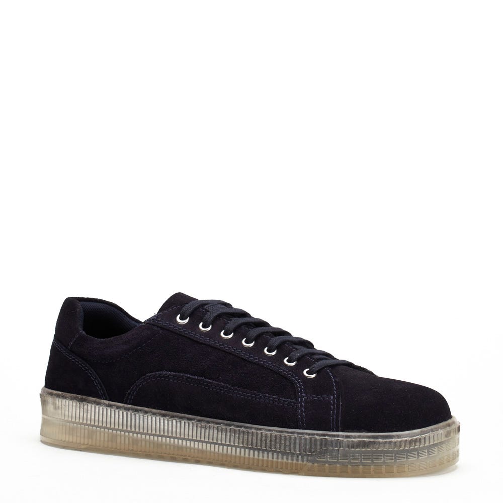 BASE LONDON Neon Navy Suede Trainer NAVY SUEDE model front view