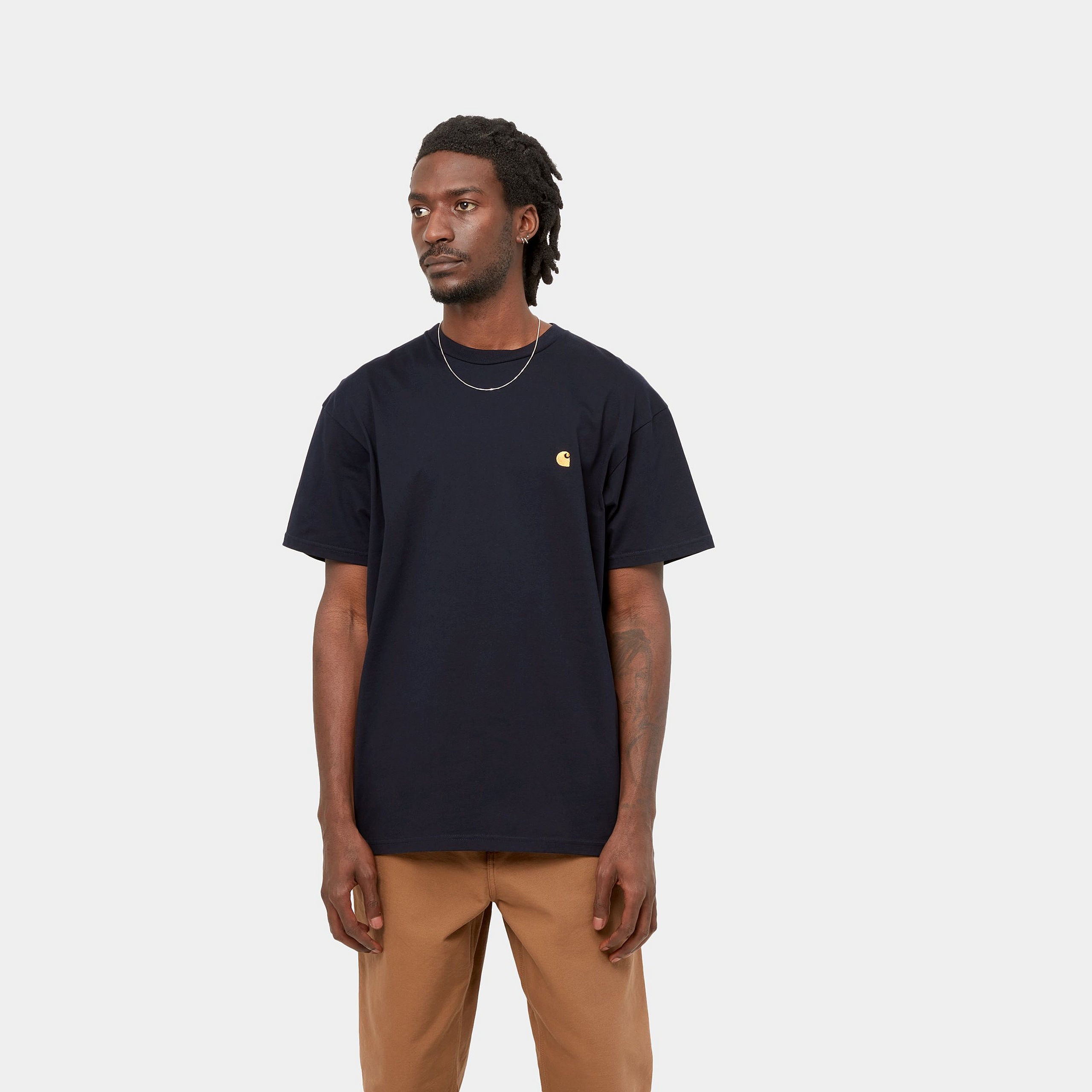 Carhartt WIP Short Sleeve Chase T-Shirt-Dark Navy / Gold Dark Navy / Gold front view