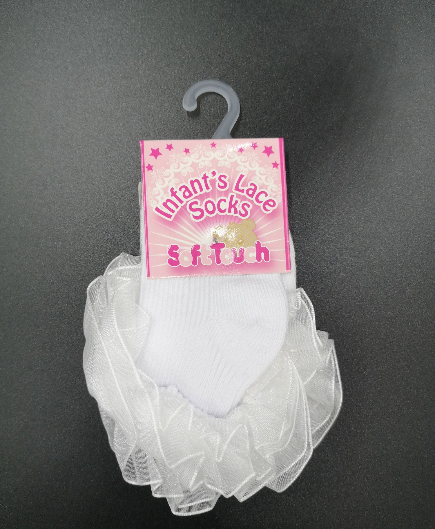 FASHION LAYER Ribbed Lace Christening Sock White front view