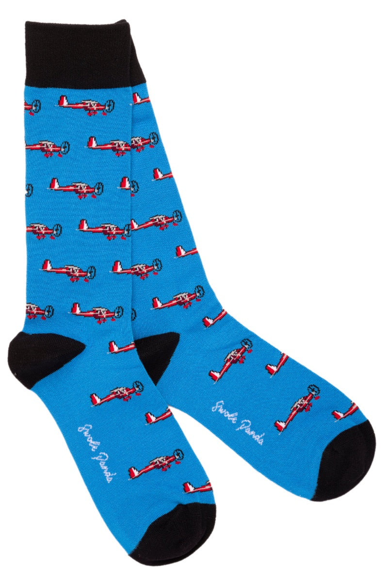 Aeroplane Blue Bamboo Socks by Swole Panda