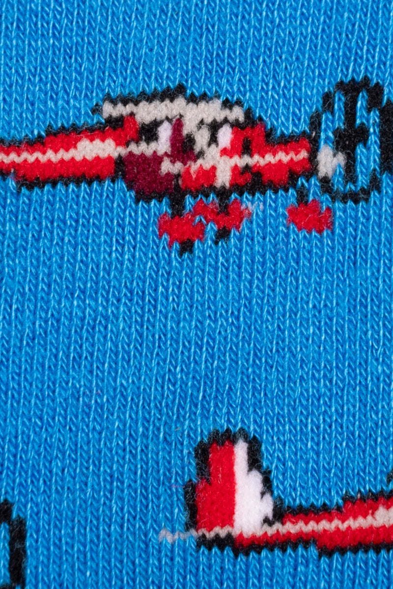 Aeroplane Blue Bamboo Socks by Swole Panda-Detail view