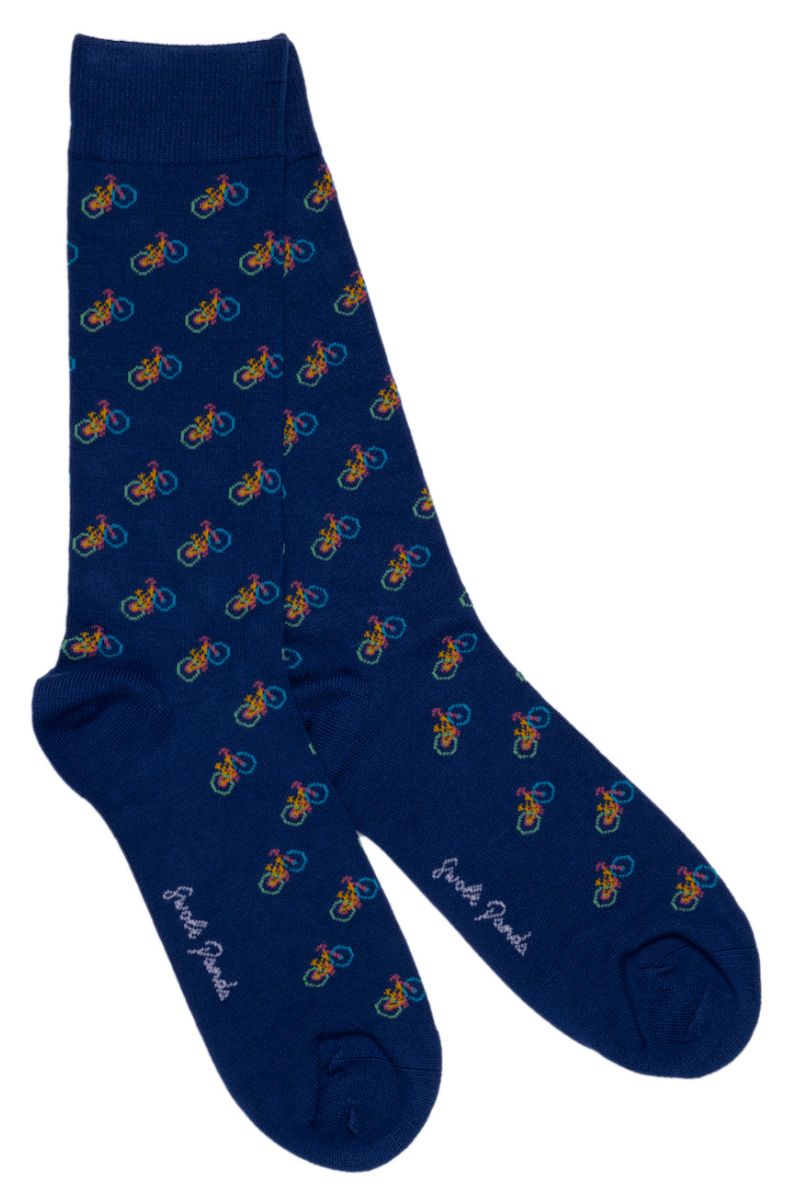 Swole Panda Bicycle Bamboo Socks BLUE front view