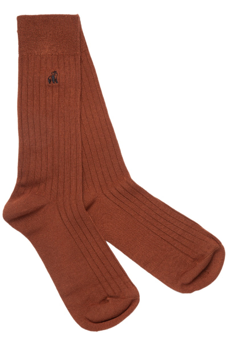 Plain chestnut mens ribbed socks-By Swole Panda