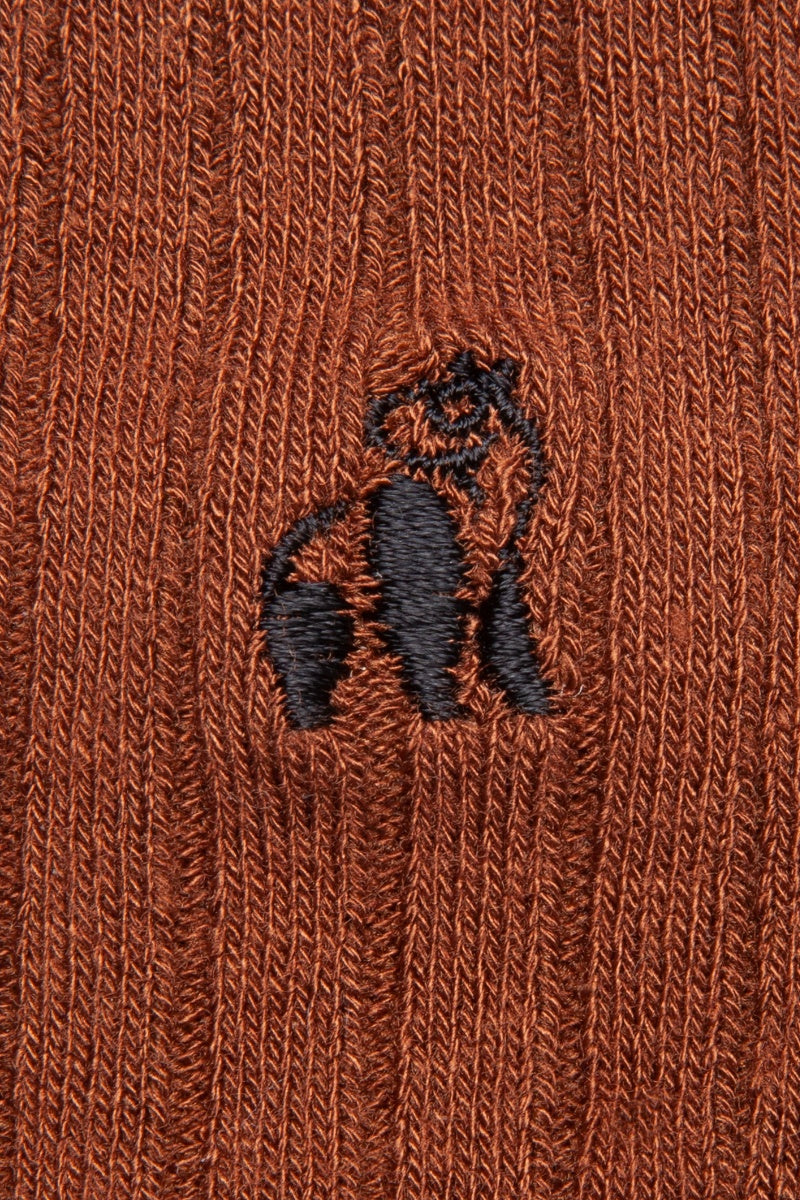 Plain chestnut mens ribbed socks-By Swole Panda-Logo view