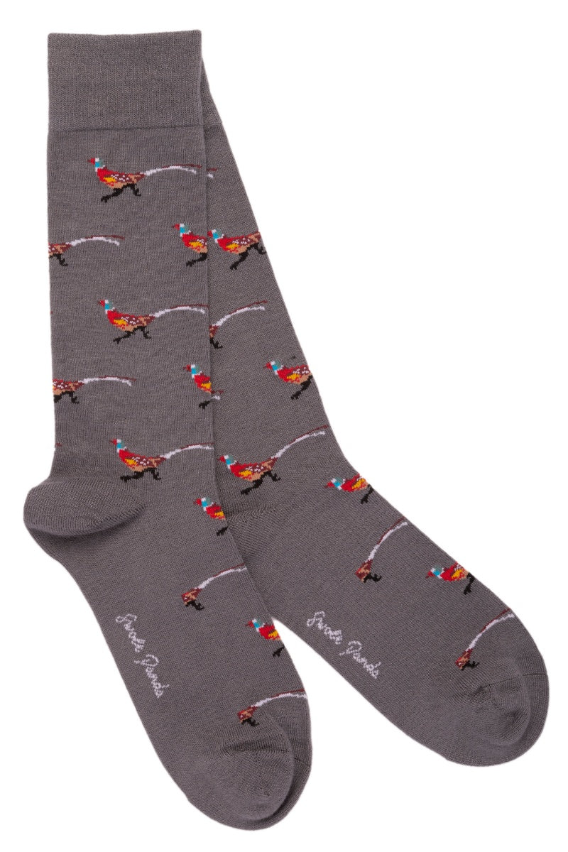 Pheasant design mens grey socks - By Swole Panda