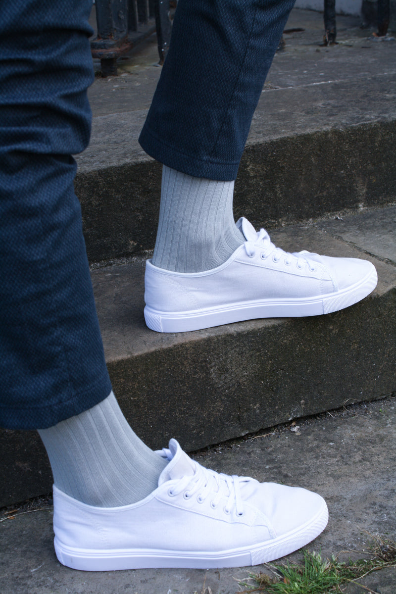 Plain light grey mens socks by Swole Panda-Trainer view
