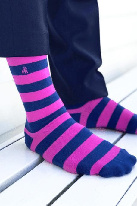 Bamboo Striped Mens Socks Rich Pink-Model view