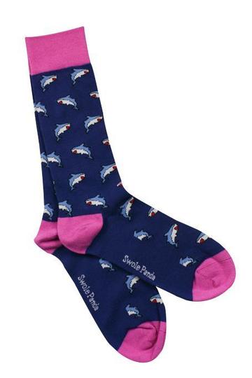 Swole Panda Navy Shark Socks Navy front view