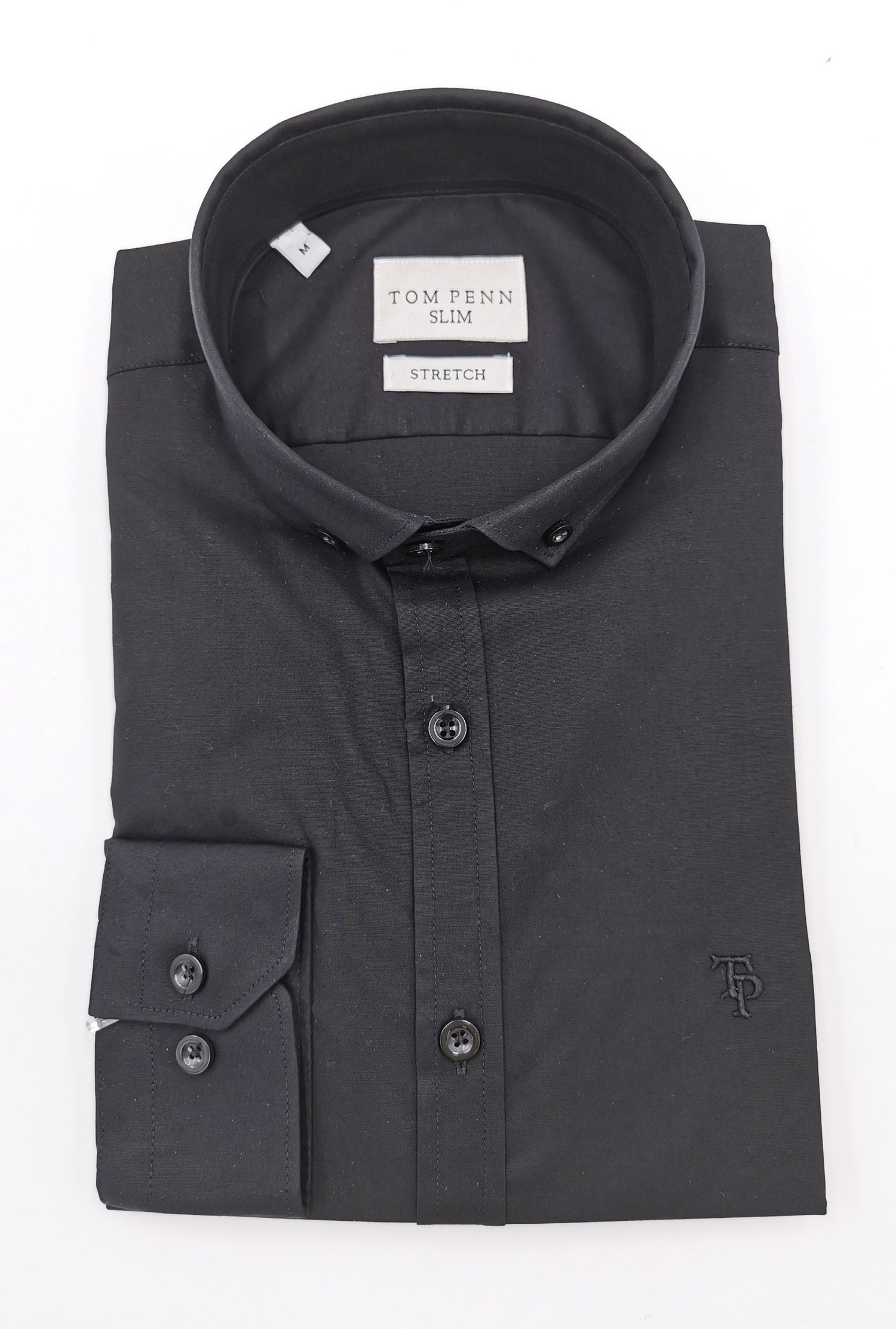 tom penn Tom Penn Button Down Slim Fit Shirt Black model front view
