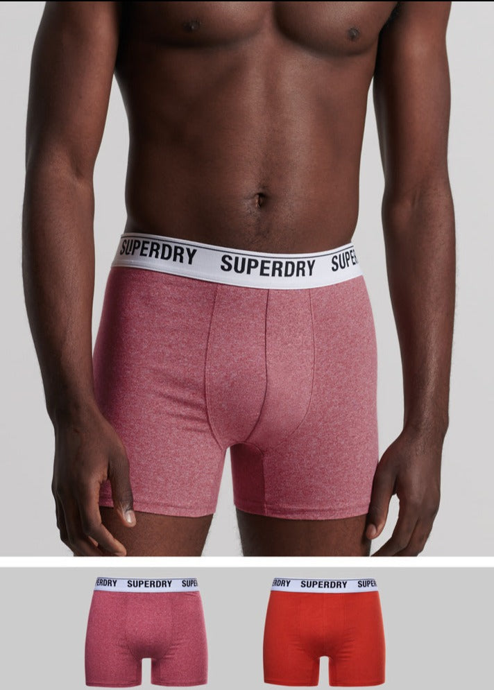 Superdry men's Boxer multi double pack Mid Red/Orange-Model Front View