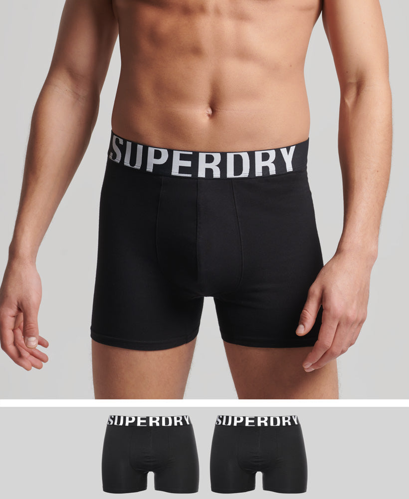 SUPERDRY Boxer Dual Logo Double Pack Black/Black Optic Black/Black Optic front view