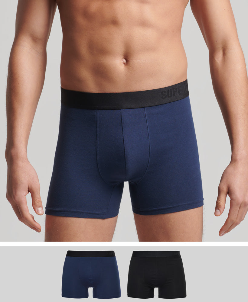 SUPERDRY Boxer Offset Double Pack Black/Navy Black/Navy front view