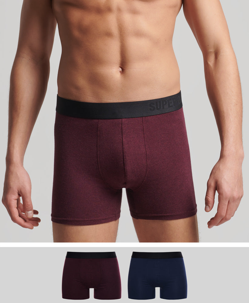Men's Boxer Offset Double Pack/Navy & Burgundy-Model Front View