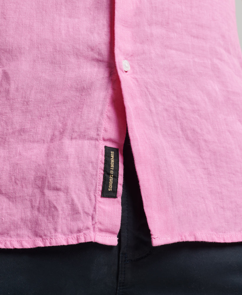 SUPERDRY Studios Casual Linen S/S Shirt Fuchsia Pink Fuchsia Pink model front view