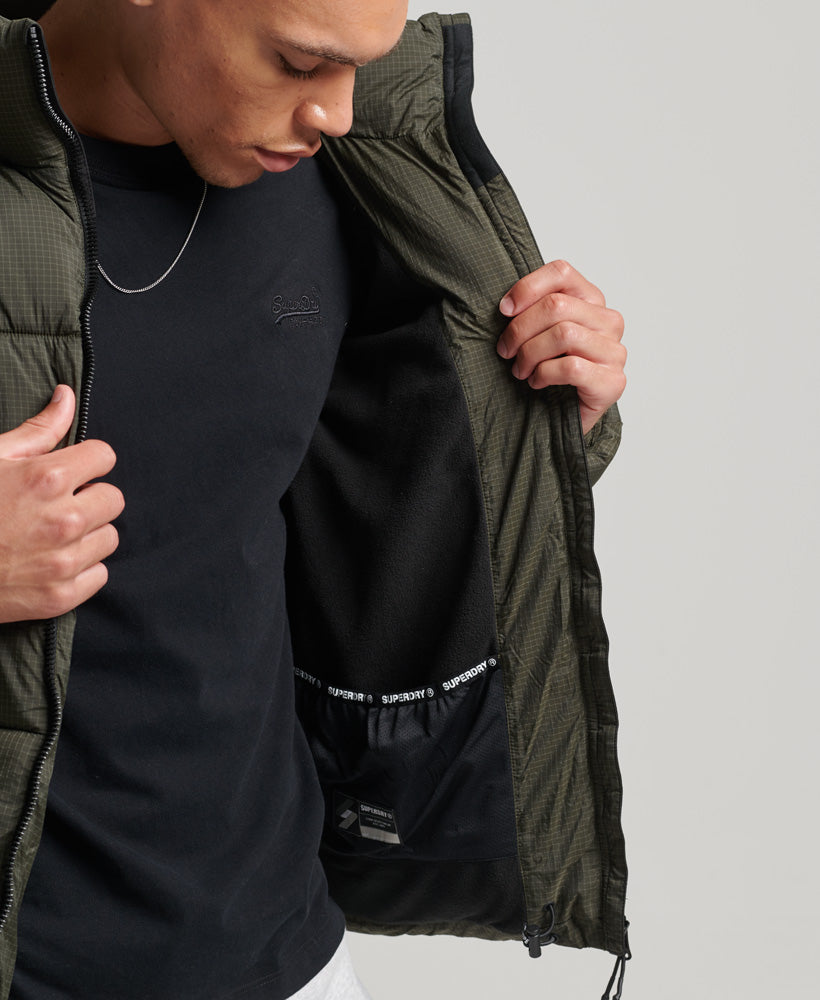 Men's Sports Puffer Non hooded Jacket Football Grid Khaki-Inside View