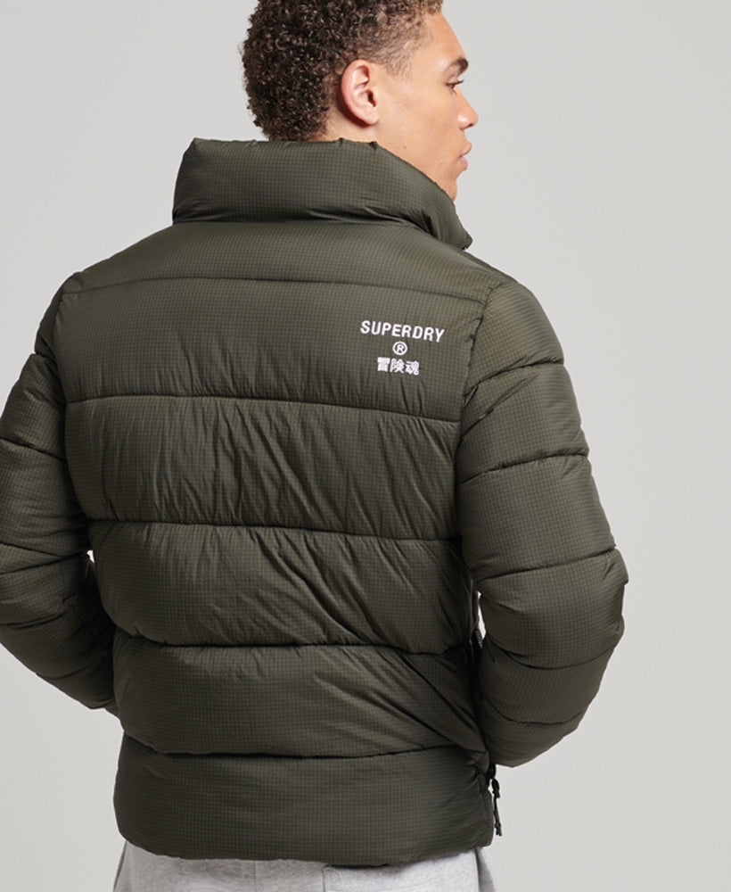 Men's Sports Puffer Non hooded Jacket Football Grid Khaki-Model Back View