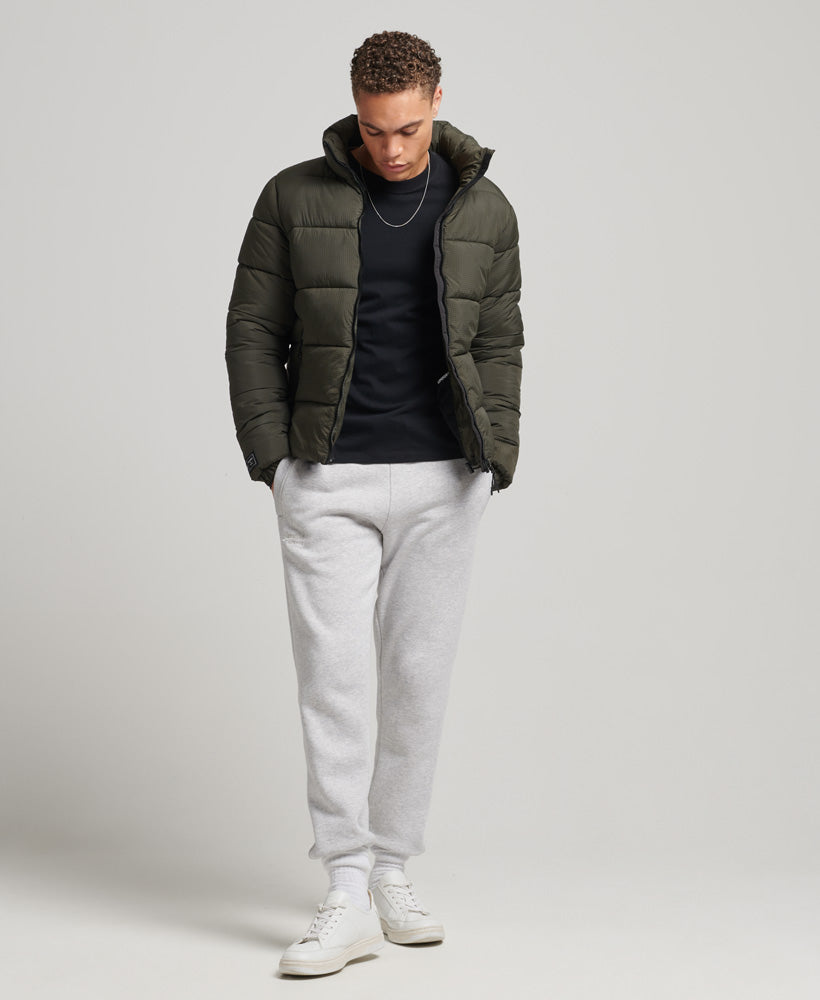 Men's Sports Puffer Non hooded Jacket Football Grid Khaki-Model Full Body Front View