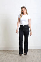 Rant & Rave Abigail wide leg jean in Raw Wash, front model view.
