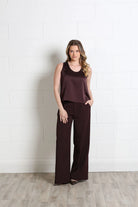 Rant & Rave Emma top in Aubergine worn by model, full front view