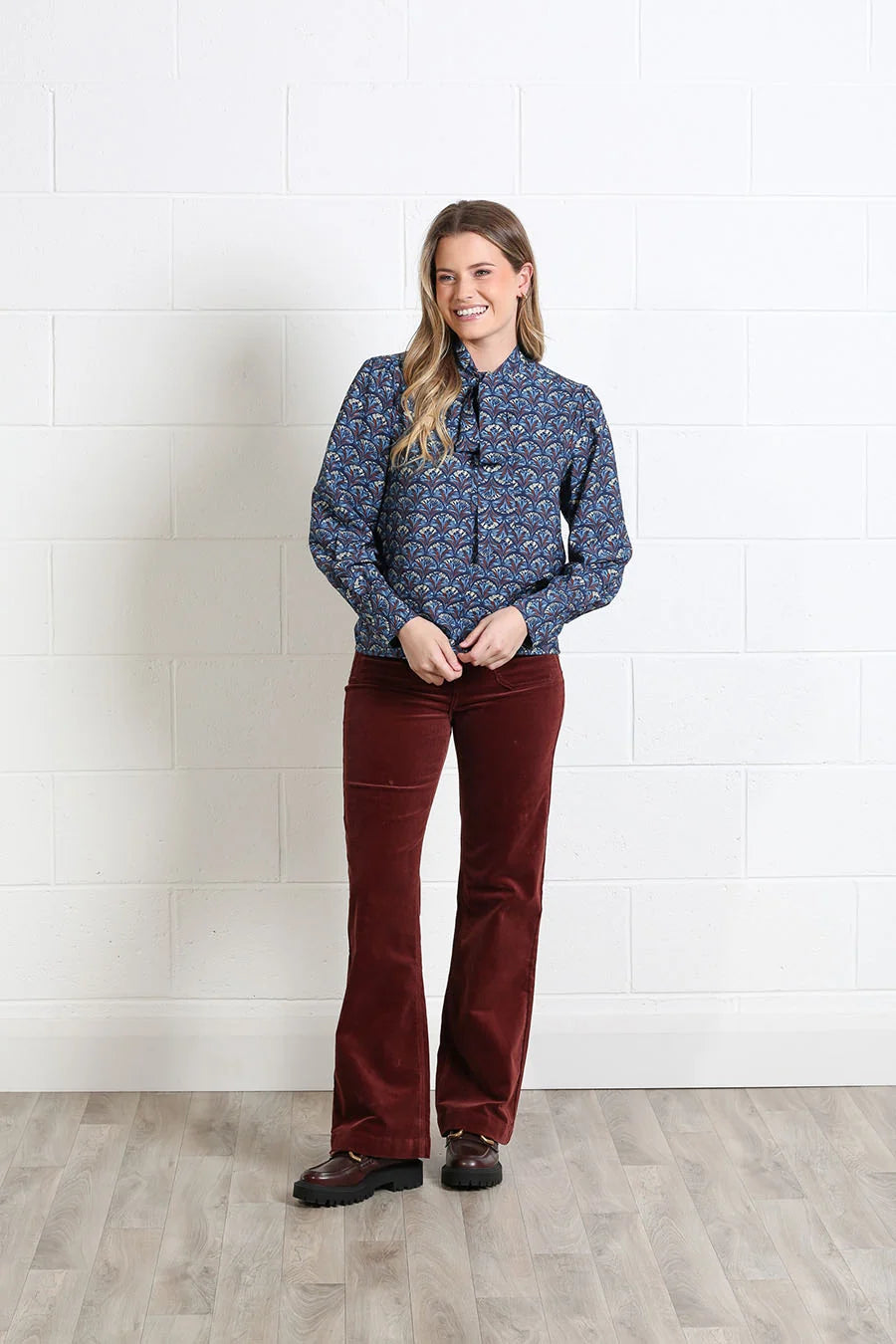 Rant & Rave Isabella Blouse in navy reef print, full - length front model view