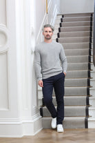 Kenrow Jett Chino Navy worn by model, full - length front view with hands in pockets