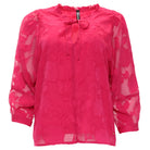 Rant & Rave Primrose top in cerise, front view with sheer floral texture and tie neckline