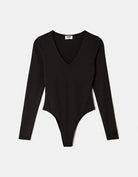 Tally Weijl black V-neck long sleeve bodysuit, front product view