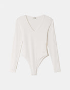 Tally Weijl white V-neck long sleeve bodysuit, front product view
