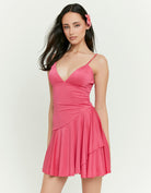 Tally Weijl pink mini dress worn by model, front view