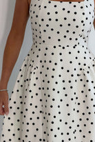 Girl In Mind Sharne polka square neck midi dress in polka, bodice and skirt detail