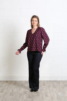 Rant & Rave Sophia top in burgundy dot, full - length front model view
