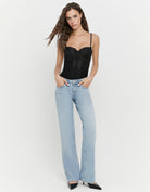 Tally Weijl Blue Low Waist Straight Jeans worn by model, front view